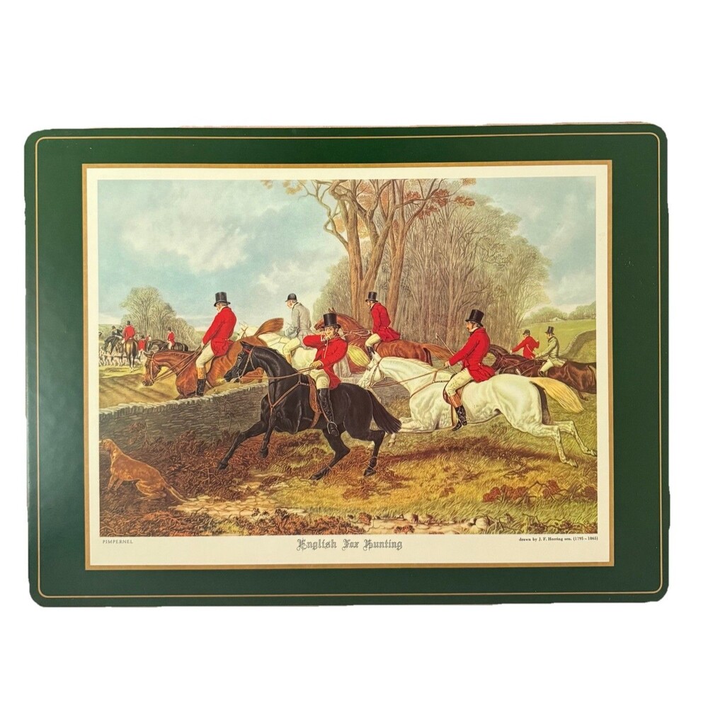Pimpernel Two English Fox Hunting Green Placemats Art Cork Back 15x12 Heritage